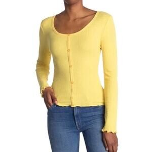 Abound Yellow Bamboo Scoop Neck Knit Top NEW Medium Long Sleeves Lettuce Edged